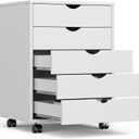 OLIXIS 5 Drawer Mobile File Cabinet Under Desk Storage Organization with Wheels Vertical Filing Chest Rolling Wood Small Desk Printer Stand for Home Office, 15.75"D x 18.74"W x 25.39"H, White