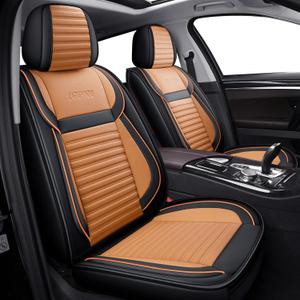 LINGVIDO Universal Car Seat Cover, Breathable and Waterproof Faux Leather Automotive Seat Covers for Cars SUV, Sedan (Front Seat, Brown & Black)