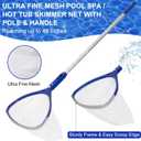 POOLAZA Pool, Spa, Hot Tub Skimmer Net & Brush with Grip Handle & 33" Aluminum Pool Pole, 9" Deep Net Fine Mesh Pool, Spa, Hot Tub Net Skimmer & Brush with Pole & Handle for Small Inflatable Pool