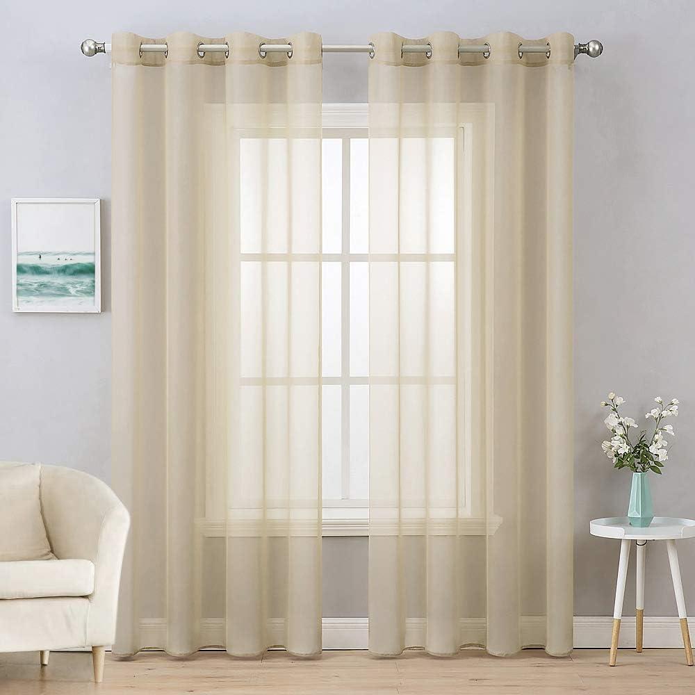 MIULEE 2 Panels Solid Color Beige Sheer Curtains Elegant Grommet Window Voile Panels/Drapes/Treatment for Bedroom Living Room (54X96 Inch)