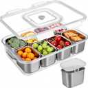 Snackle Box Container, 304 Stainless Steel Snack Containers, Portable Snacklebox for Veggie, Candy, Divided Serving Tray with Lid and Handle, 8 Compartment Fruit Platter for Party, Picnic, Travel