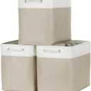 Bidtakay Extra Large Storage Baskets for Organizing 17x12x15.1 inch 3-Pack Fabric Closet Organizers Storage Bins with Handles Foldable Storage Baskets for Shelves Clothes XL-White&Beige