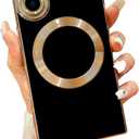 Owncase Magnetic for iPhone 16 Case, (Compatible with MagSafe) (Full Camera Lens Protection) (Reinforced Corners) Shockproof Soft TPU Electroplate Edge Bumper Case for Women, Black