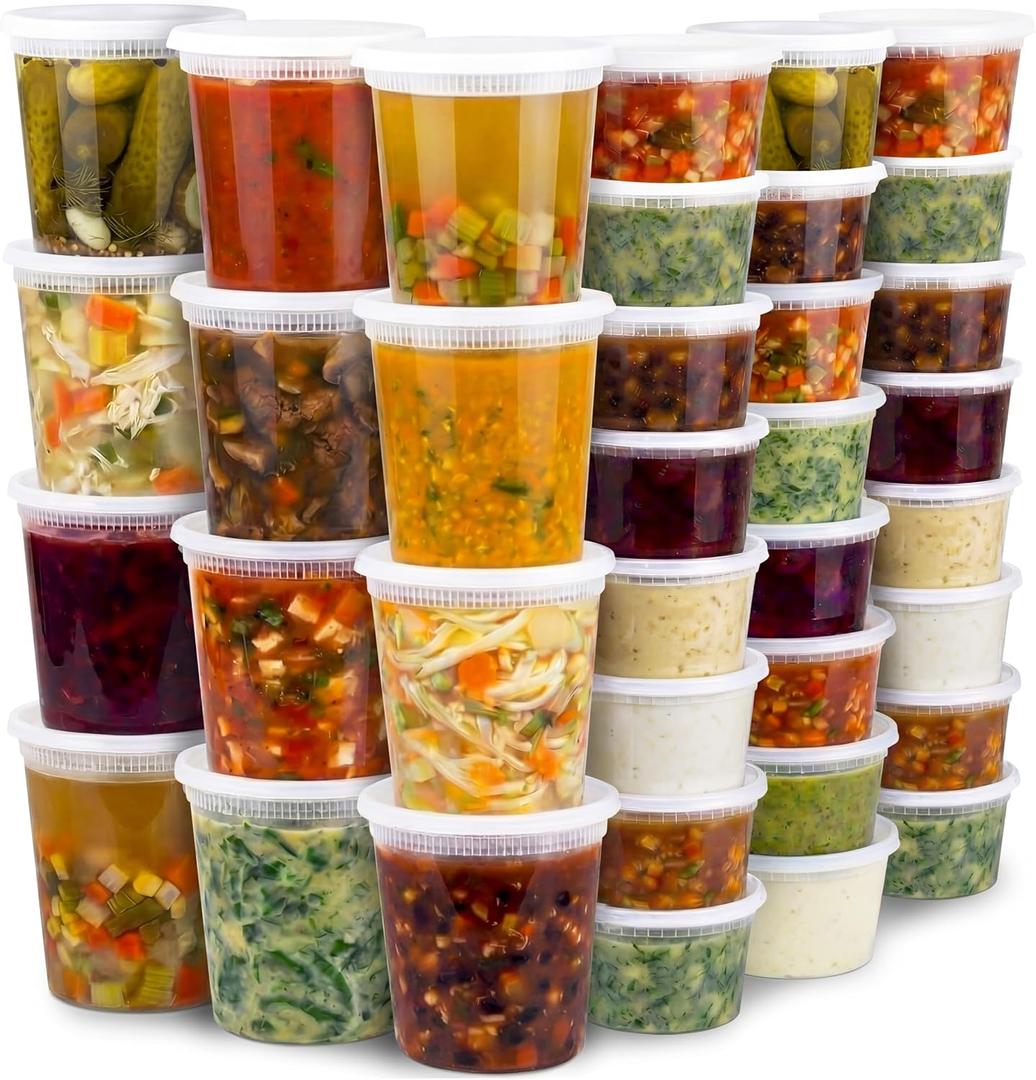 JoyServe 48 Sets Deli Containers with Lids  16oz & 32oz  Leak Proof, Microwaveable, Dishwasher & Freezer Safe  Plastic Food Storage & Soup Containers
