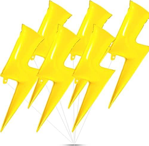 Set of 6 Large Lightning Balloons Bolt Foil Party 45 Inch Flash Foil Lightning Bolt Shape Balloons Birthday Party Supplies for Wedding Decoration(Yellow)
