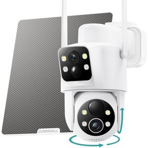 ZUMIMALL Security Cameras Wireless Outdoor with Dual Lens, 360 PTZ White Solar Camera for Home Security, Clear Color Night Vision/AI Detection/2-Way Talk/2.4GHz WiFi/Siren & Light Alarm/IP66/Cloud/Alexa