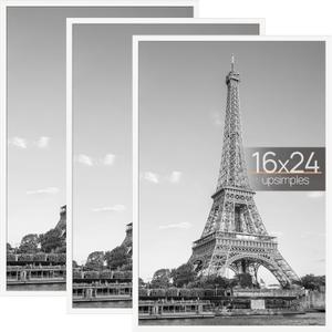 upsimples 16x24 Picture Frame White 3 Pack, Scratch-Proof Poster Frames 16 x 24 for Photo Gallery - Slide-In Strips, Horizontal or Vertical Wall Mounting