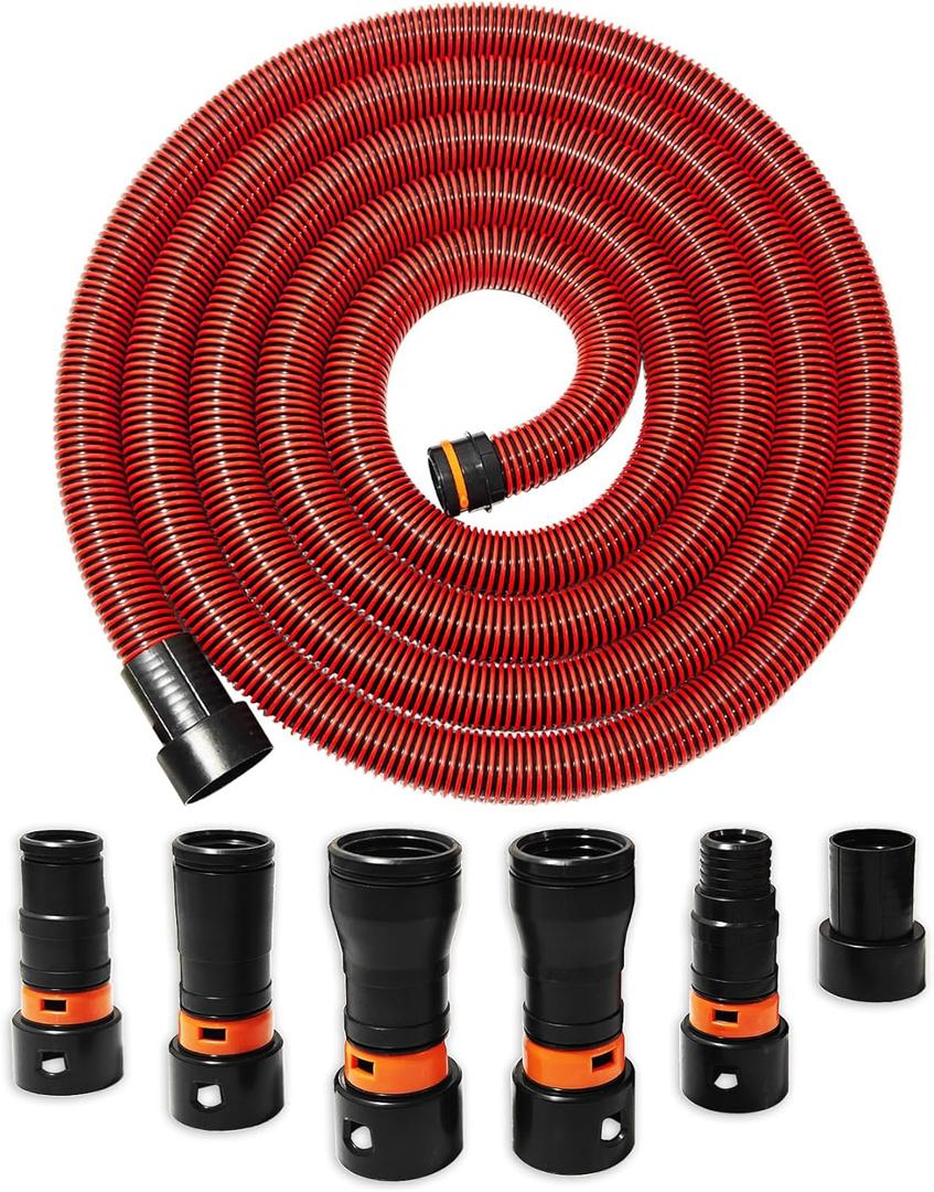 10FT Shop Vac Hose, Dust Collection Hose Kit for Home&Shop Vacuums System with 6 Adapters for Woodworking Power Tool & Sander, Compatible with festool/dewalt/bosch/ryobi/makita, etc Most Multi-Brands