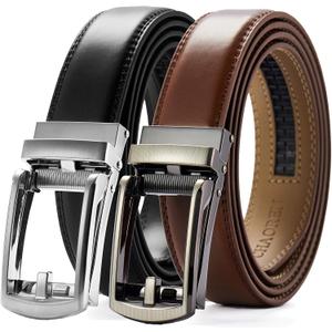 CHAOREN Men's Leather Ratchet Belt Pack of Two - Black, One Size - Adjustable, Scratch Resistant, Luxury Packaging (36" to 42" Waist Adjustable)