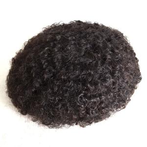 AIRAO All French Lace Base Custom Afro Mens Toupee Hairpiece Indian Human Hair Replacement System African American Wigs - #1B(Natural Black) 10mm Curl