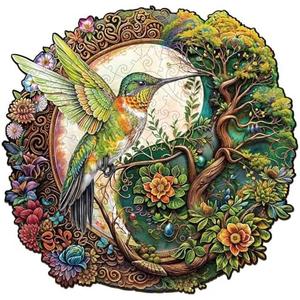 Jigfoxy Wooden Puzzles for Adults, Yin Yang Hummingbird Wood Puzzles Adult, Unique Animal Shape Wooden Jigsaw Puzzles for Adults, Birthday Gifts for Puzzle Lovers, Family (XL-17.3 * 16.9in-560pcs)