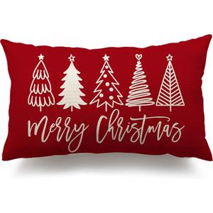 DFXSZ Merry Christmas Pillow Cover 12x20 Farmhouse Christmas Throw Lumbar Pillow Cover Decorations Christmas Tree Holiday Decor Case for Home Couch (Red)