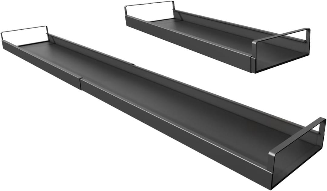 Expandable Magnetic Spice Rack, 16 to 30 Inch Over Stove Organizer Shelf, Heavy-Duty Kitchen Storage Solution with Strong Magnets, Space-Saving Spice Rack Organizer Black 30 inch