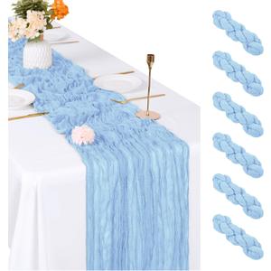 6 Pack Baby Blue Cheesecloth Table Runner, 17 x 108 inch, Semi Sheer Boho Cheese Cloth Fabric Table Runner Bulk for Wedding , Birthday, Party, Holiday, Home Decor (Baby Blue)
