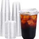 Turbo Bee 100 Pack - 16 oz Round Bottom Clear Plastic Cups with Strawless Sip - Lids, Disposable To Go Coffee Cups with Sippy Lids for Iced Coffee, Cold Drinks and Beverages