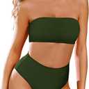 Pink Queen Women's Removable Strap Wrap Pad Cheeky High Waist Bikini Set Swimsuit, Color: 01 - Army Green, Small
