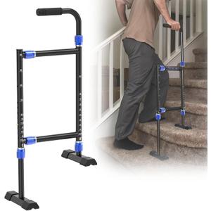 Height & Width Adjustable Stair Assist Cane for Seniors, Customizable to fit Most Indoor/Outdoor Steps, Wide Anti-Slip Base, Professional Stair Climbing Assist Cane for Sore Knees & Post-Surgery