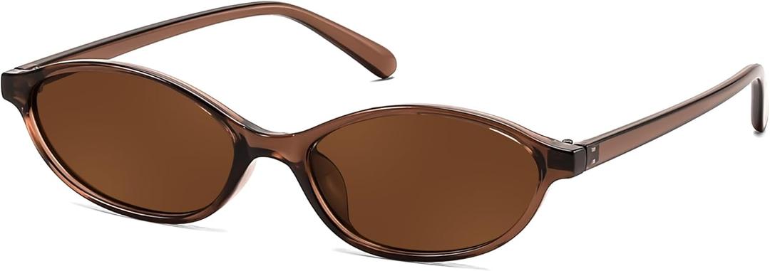 FEISEDY Retro Oval Cat Eye Sunglasses for Women 90s Narrow Lightweight Shades Y2k Trendy Sunnies B0257 (Brown/Brown)