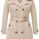 CREATMO US Women's Trench Coats Womens Mid Length Coat With Hood Double-Breasted Long Classic Lapel Overcoat Slim Outerwear Waterproof Belt Buckle Khaki S