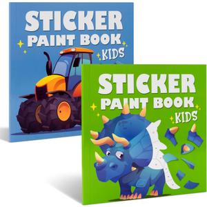 Fun Paint with Sticker Books for Kids Set of 2 - Entertaining Sticker Activity with Vibrant Themes Keeps Kids Ages 4-8 Busy - Perfect Puzzle to Learn Shapes and Numbers at Home or Travelling