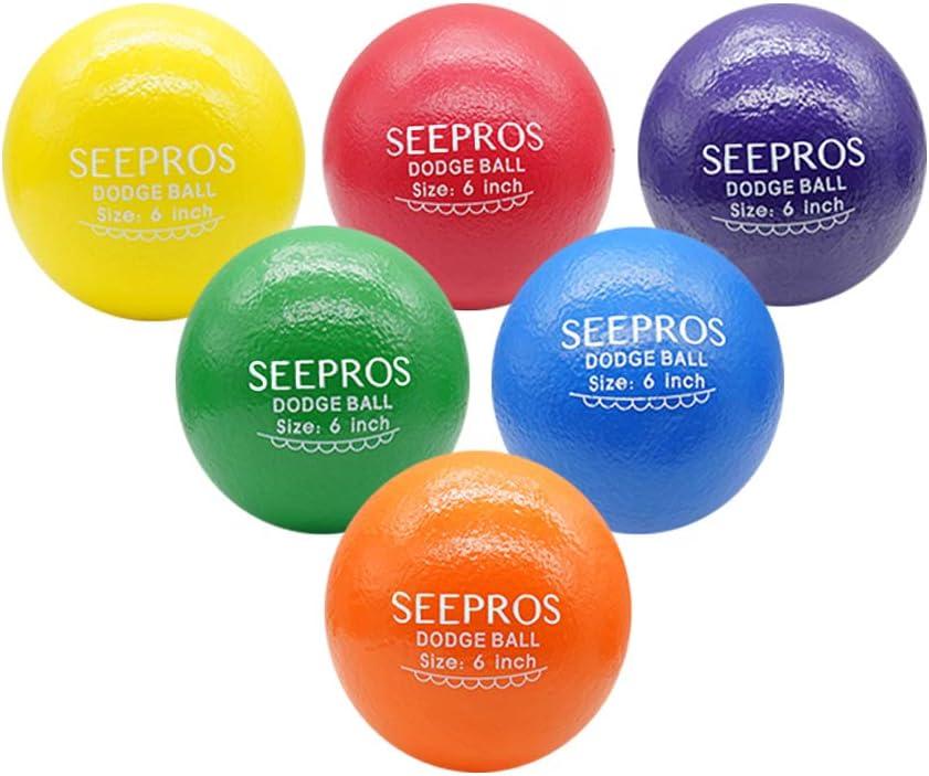 Foam Dodgeball Set - Soft Skin, Low Bounce, Set of 6 with Mesh Storage Bag for Kids and Adults