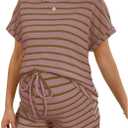 MakeMeChic Women's Maternity 2 Piece Summer Outfits Striped Crew Neck Short Sleeve Tee and Shorts Pregnancy Sets (XX-Large, Pink)