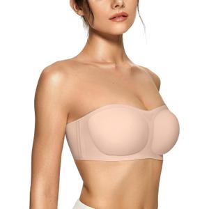 OEAK Womens Strapless Bras Push Up Bandeau Bra Non Slip Wireless Supportive Padded Bras Seamless Comfortable Tube Bra Large Skin