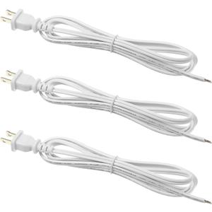 3 Pack Lamp Cord with Molded Plug, Lamp Cord Stripped Ends Ready for Wiring (White, 6 Feet)