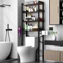 Over The Toilet Storage Cabinet,4 Tier Bathroom Organizers and Storage With Adjustable Shelf Waterproof Feet Pad and Basket ,Multifunctional Space Saver Freestanding Bathroom Shelves With Dividers (Brown)