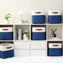 FinishingBo Cube Storage Baskets 6 Pack, 11x11 inch Cube Storage Bins with Leather Handles for Shelf Closet (White/ Blue)