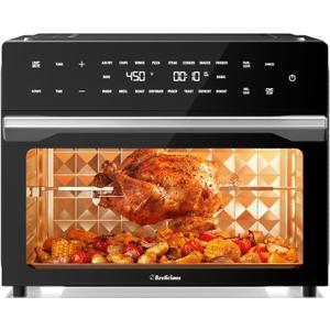 32QT Air Fryer Toaster Oven Combo with Rotisserie, Turbo Convection, Black, 16.9"D x 18"W x 14.4"H