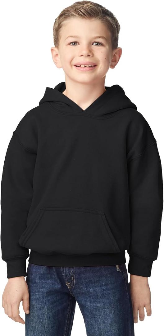 Gildan Youth Hoodie Sweatshirt, Style G18500B (Medium, Black)