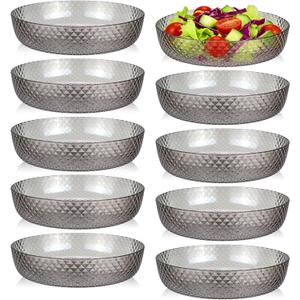 10 Pack Clear Plastic Serving Bowls 10 Inch Large Elegant Diamond Pattern Salad Mixing Bowl Plastic Buffet Serving Bowls for Vegetable Fruit Salad Candy Chip Popcorn Snack (Grey), 10 x 10 x 2.2 inch/25 x 5.5 x 5.5 cm