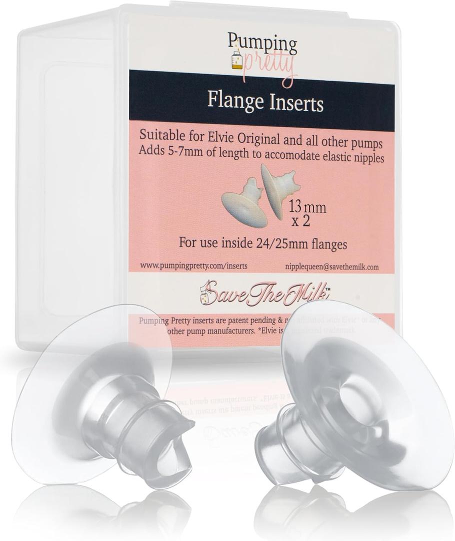 Save The Milk Silicon Flange Inserts - Personalfit Flex, Breast Shield Shaped Around You for Comfortable & Efficient Pumping | BPA Free Breast Pump Accessories, 2 Pc (13mm) Pumping Preety Inserts (13 mm)