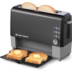 West Bend QuikServe Toaster, 2-Slice Wide-Slot Slide-Through Bread Toaster with Bagel and Gluten-Free Settings and Cool-Touch Exterior Fast Toasting, Includes Removable Serving Tray, 1400-Watts, Black