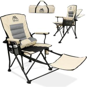 Reclining Camping Chairs with Footrest Folding Lounge Chair Support 400 LBS, 160 Degrees Adjustable Backrest Camp Chair with Lumbar Pillow Padded Beach Chairs for Adults