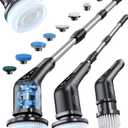 Leebein Electric Spin Scrubber, Cordless Cleaning Brush with 8 Replaceable Brush Heads, Tub and Floor Tile Power Scrubber Dual Speed with Adjustable & Detachable Handle for Bathroom Tub (All Black)