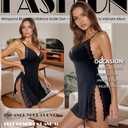 txsrbsj Sexy Sleepwear for Women Lace Trim Slit Nightgowns Lace Chemise Modal Sleep Dress with Thong Pijamas de Mujer Black (Black, M)