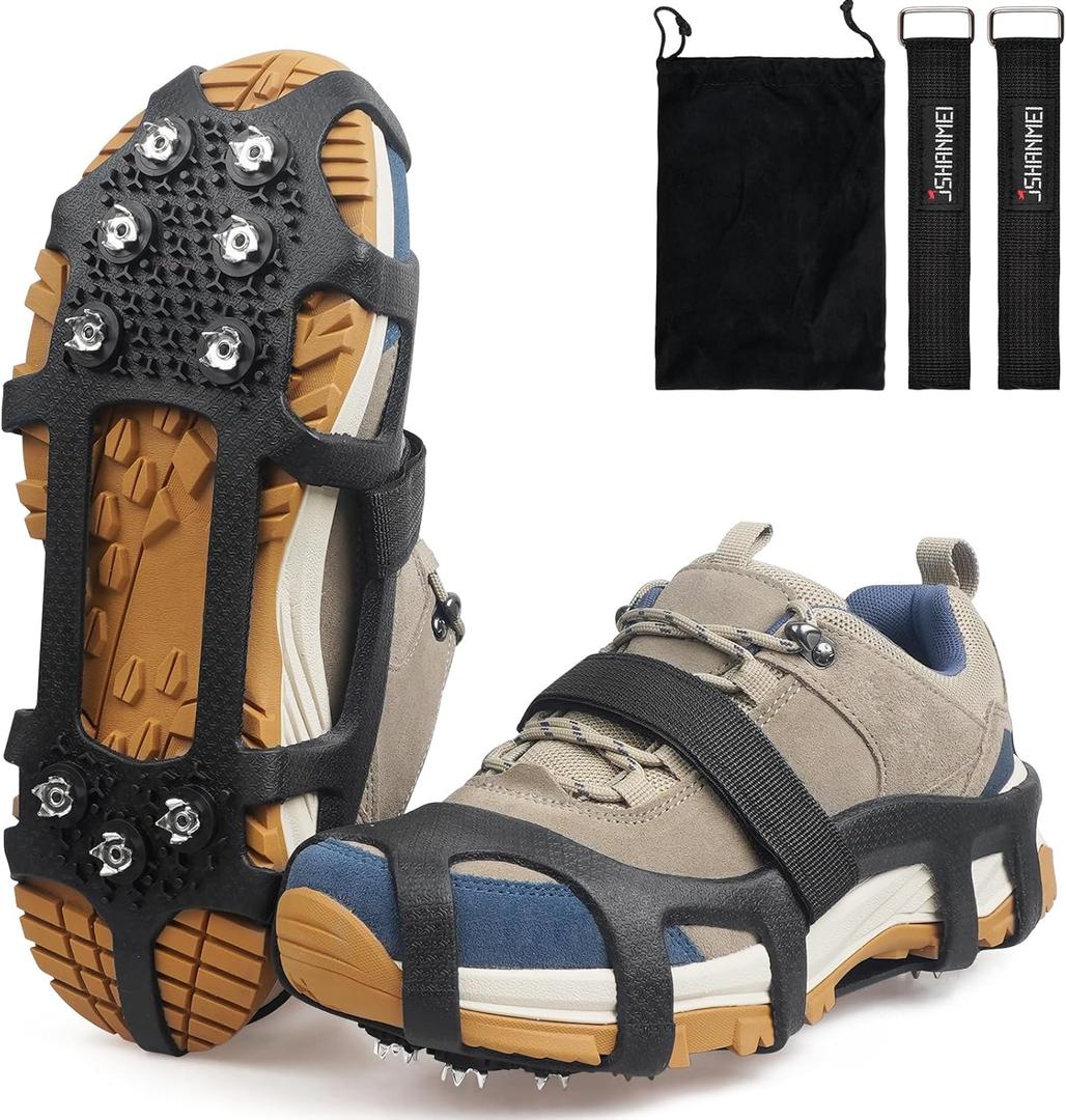 Ice Cleats for Shoes and Boots, Universal Non Slip Snow Cleats Spikes for Shoes with Straps, Anti Slip Crampons Slip-on Rubber Overshoe Flexible Footwear for Winter Hiking Walking Shoveling (X-Large(10-13 men/11.5-14 women))