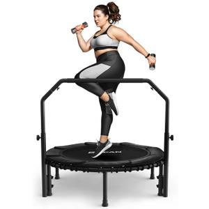 BCAN 450/550 LBS Foldable Mini Trampoline, 40"/48" Adult Fitness Trampoline with Bungees, U Shape Adjustable Foam Handle, Stable & Quiet Exercise Rebounder,Indoor/Outdoor Workout (40IN, 40-BLACK)