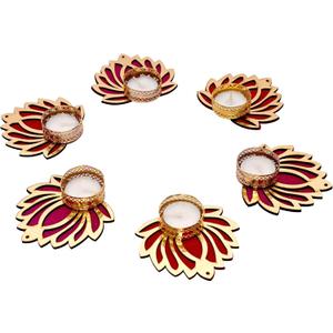 Handmade Tealight Candle Holders for Diwali Decoration,Home Decor Gifts Items/Diya for Home Office Pooja,Durga Puja Gift Sets (Lotus, Pack of 6)