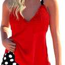 ROSEWE Womens Tankini Bathing Suits, Two-Piece Smocked Swim Dress, Print Swimsuits with Board Shorts (X-Large, Red)