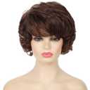 Kaneles Short Brown Curly Wavy Wigs for Women with Bangs Synthetic Hair Wigs for Lady Halloween UseDark Brown