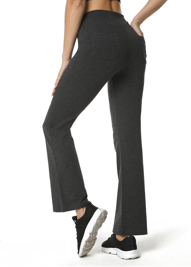 Houmous S-XXXL 29''31''33''35'' Inseam Women's Cotton Bootcut Pants Inner Pocket (Dark Grey, 4 Pockets)