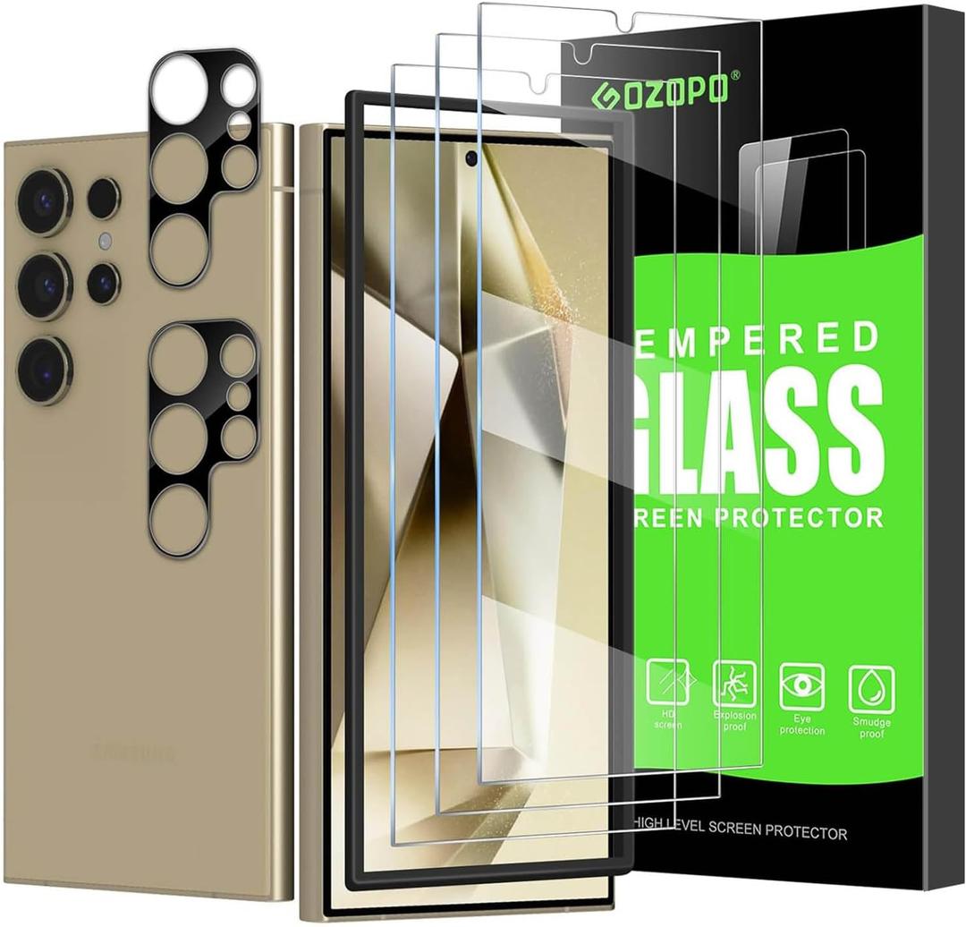 3+2 Pack Tempered Glass Screen Protector for Samsung Galaxy S24 Ultra (Not for S24/S24+/S24 FE) - Ultra HD Clear, Anti-Scratch, Bubble-Free, Easy Installation