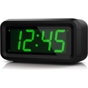 KWANWA 1.2 Inch Small Digital Alarm Clock, Green LED Display with Adjustable Brightness & Night Mode, Battery Operated Portable Desk Clock, for Bedroom, Travel, Kids, Wall Mount (Snooze, 12/24H), Black Case-green Led