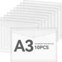 10 Pieces 11x17 inch Plastic Envelopes Poly Envelopes Clear Snap Closure File Folder with Snap Closure A3 Letter Size Closure Plastic Folders for School Home Work Office Organization