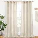 YoungsTex 84 Inches Long Linen Semi Sheer Curtains for Living Room 2 Panels - Light Filtering Window Treatments with Bronze Grommet Rustic Drapes for Country Bedroom, 52 x 84 Inch