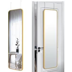 SCWF-GZ 47x14 Mirror Rectangle Full Body Length Door Hanging Wall Mounted Aluminum Alloy Metal Frame Dressing Make-up Mirrors for Entryway Bedroom Bathroom Living Room, Gold