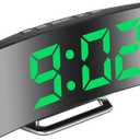Digital Alarm Clock for Bedrooms, Bedside Mirror Clock with Modern Curved Design, 2 Brightness, 12/24H, Snooze, USB Power Supply, Power-Off Memory(Green) (Large)